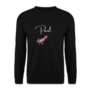 PAUL - Beau prénom de garçon avec dinosaure - Sweat-shirt Unisexe - noir - Devant - Alina (178cm) & Michal (187cm)