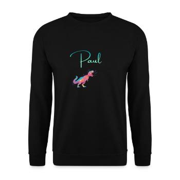PAUL - Beau prénom de garçon avec dinosaure - Sweat-shirt Unisexe - noir - Devant - Alina (178cm) & Michal (187cm)