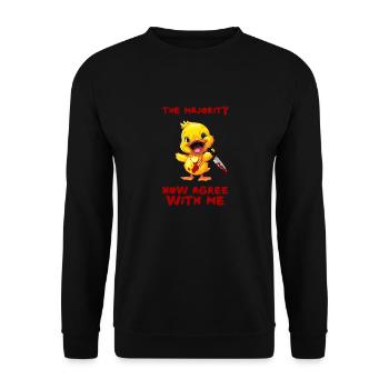 Duck with Knife - Mehrheit Stimmt Mir Zu Lustig - Unisex Pullover - Schwarz - Vorne - Alina (178cm) & Michal (187cm)