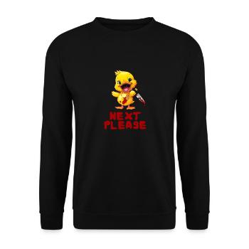 Duck with Knife - Nächster Bitte Lustig Gruselig - Unisex Pullover - Schwarz - Vorne - Alina (178cm) & Michal (187cm)