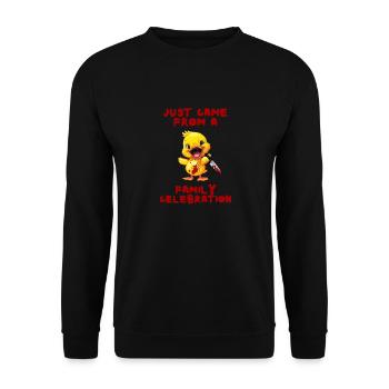 Duck with Knife - Familienfeier Hinter Mir Lustig - Unisex Pullover - Schwarz - Vorne - Alina (178cm) & Michal (187cm)