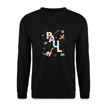 PAUL - Beau prénom de garçon avec dinosaure - Sweat-shirt Unisexe - noir - Devant - Alina (178cm) & Michal (187cm)