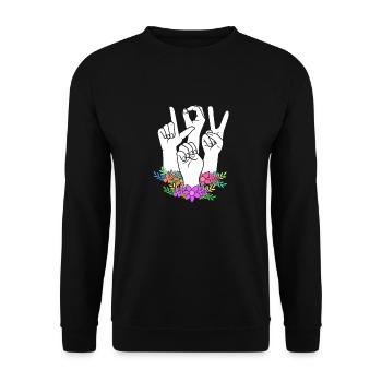 Langue des signes ASL sourd - Sweat-shirt Unisexe - noir - Devant - Alina (178cm) & Michal (187cm)