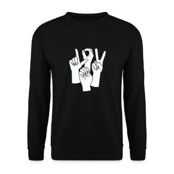 Sign language sign ASL deaf - Unisex Sweatshirt - black - Front - Alina (178cm) & Michal (187cm)
