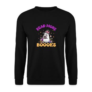 Niedlicher Geist Lesen Sie mehr Bücher, Halloween-Aufkleber - Unisex Pullover - Schwarz - Vorne - Alina (178cm) & Michal (187cm)