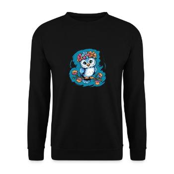 Niedliche Eule Vogel Federn Blumen für einen - Unisex Pullover - Schwarz - Vorne - Alina (178cm) & Michal (187cm)