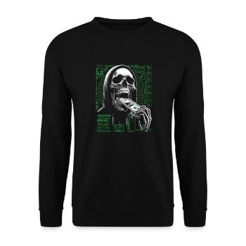 Hacker Skull Eating Dollar - Anarchie et corruption - Sweat-shirt Unisexe - noir - Devant - Alina (178cm) & Michal (187cm)