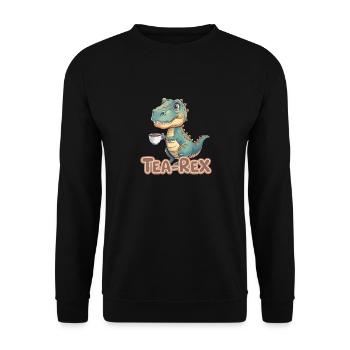Niedlicher Dinosaurier trinkt Tee T-Rex Humor - Unisex Pullover - Schwarz - Vorne - Alina (178cm) & Michal (187cm)