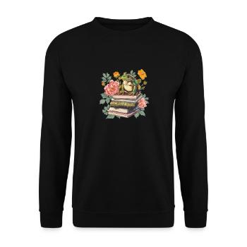 Frog on pile of books with flowers - Unisex Sweatshirt - black - Front - Alina (178cm) & Michal (187cm)