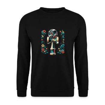 Japanese Kendama Floral Great Wave - Unisex Sweatshirt - black - Front - Alina (178cm) & Michal (187cm)