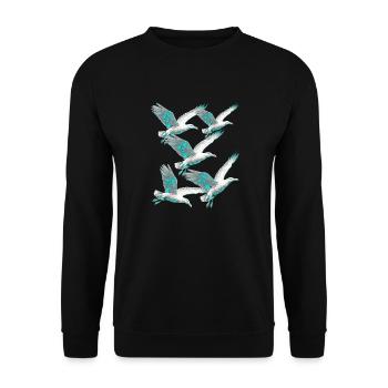 maritime, seagulls, seagulls, coast, North Sea, Baltic Sea - Unisex Sweatshirt - black - Front - Alina (178cm) & Michal (187cm)