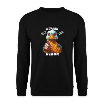 HUMAN BE CAREFUL DANGER LURKS EVERYWHERE - Unisex Pullover - Schwarz - Vorne - Alina (178cm) & Michal (187cm)