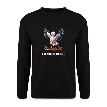 STORCH UND AB GEHT DIE LUCIE - Unisex Pullover - Schwarz - Vorne - Alina (178cm) & Michal (187cm)