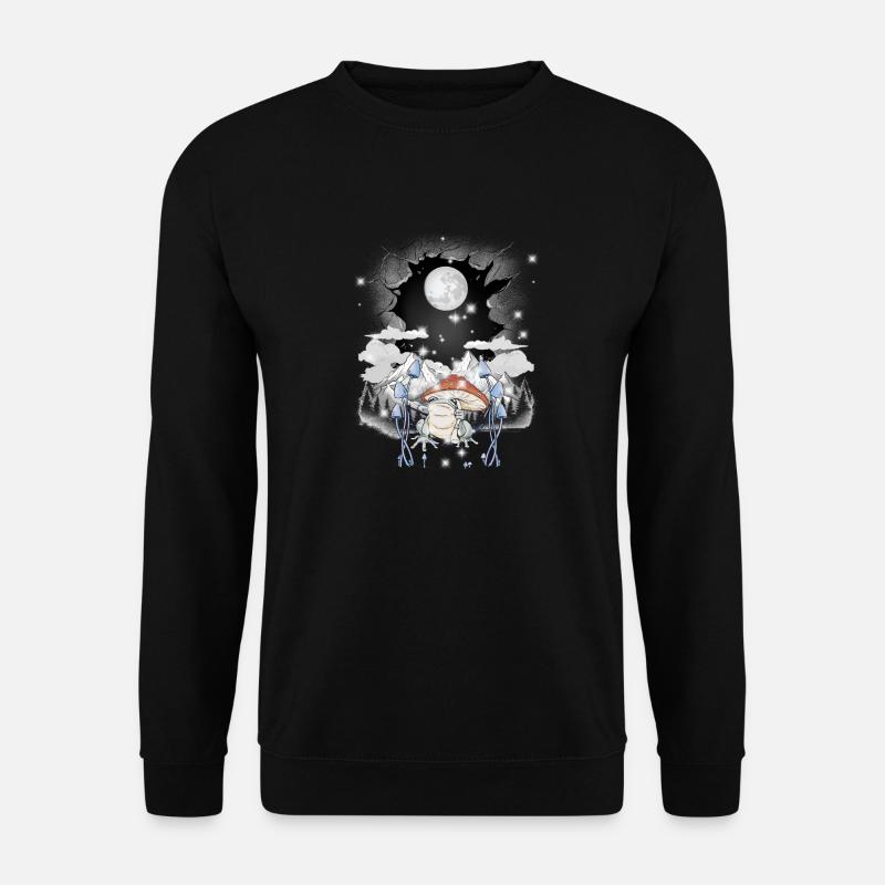 Frosch Frösche Mond Natur Pilze Herbst Gebirge - Unisex Pullover - Schwarz