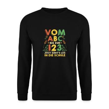 Erste Klasse Grundschule Schulbeginn Geschenk - Unisex Pullover - Schwarz - Vorne - Alina (178cm) & Michal (187cm)