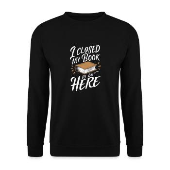 Bücher Buch lesen Bücherei Bibliothek Bücherwurm - Unisex Pullover - Schwarz - Vorne - Alina (178cm) & Michal (187cm)