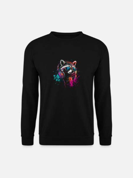 Bunter Zocker Waschbär mit Headset - Unisex Pullover - Schwarz