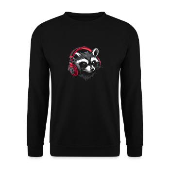 Gambler raccoon with red headphones - Unisex Sweatshirt - black - Front - Alina (178cm) & Michal (187cm)