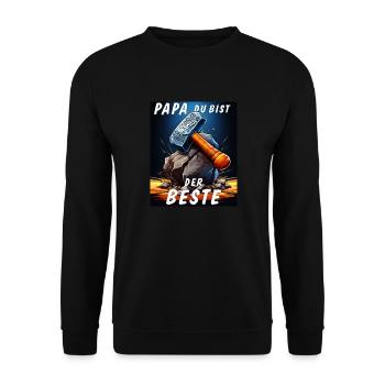 VA-THOR HAMMER PAPA DU BIST DER BESTE - Unisex Pullover - Schwarz - Vorne - Alina (178cm) & Michal (187cm)
