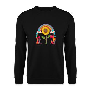 Regenbogen Sonnenblume Blume Blumen Natur - Unisex Pullover - Schwarz - Vorne - Alina (178cm) & Michal (187cm)