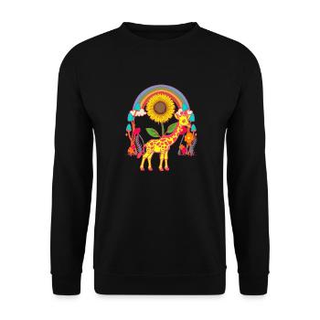 Giraffe Giraffen Regenbogen Blumen Kinder Kind - Unisex Pullover - Schwarz - Vorne - Alina (178cm) & Michal (187cm)