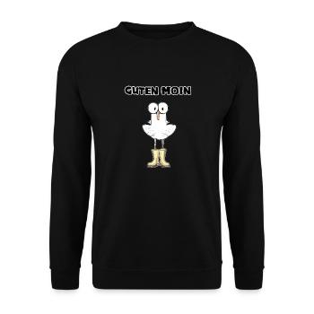 Möwe Guten Moin servus hello guten Morgen morschen - Unisex Pullover - Schwarz - Vorne - Alina (178cm) & Michal (187cm)