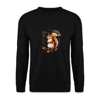 Herbstliches Eichhörnchen Design bunte Blätter - Unisex Pullover - Schwarz - Vorne - Alina (178cm) & Michal (187cm)