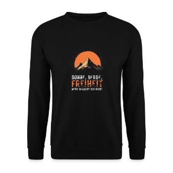 Sonne Berge Freiheit - Outdoor Abenteuer - Unisex Pullover - Schwarz - Vorne - Alina (178cm) & Michal (187cm)