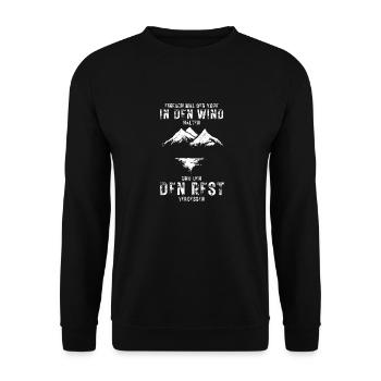 Kopf in den Wind - Berge Wandern Natur Outdoor - Unisex Pullover - Schwarz - Vorne - Alina (178cm) & Michal (187cm)