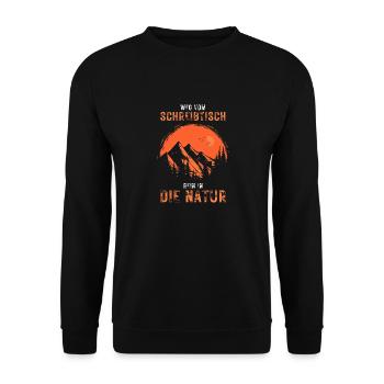 Weg vom Schreibtisch - Rein in die Natur Wandern - Unisex Pullover - Schwarz - Vorne - Alina (178cm) & Michal (187cm)
