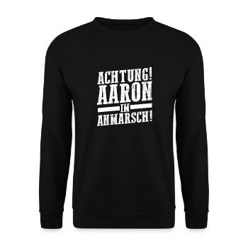 Vorname Aaron - Unisex Pullover - Schwarz - Vorne - Alina (178cm) & Michal (187cm)