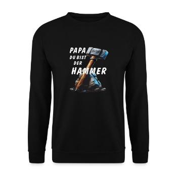 VA-THOR PAPA DU BIST DER HAMMER - Unisex Pullover - Schwarz - Vorne - Alina (178cm) & Michal (187cm)