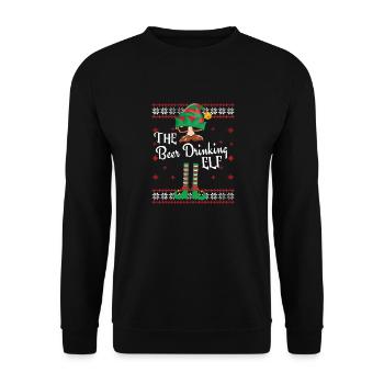 Funny Beer Drinking Elf Christmas Outfit - Unisex Sweatshirt - black - Front - Alina (178cm) & Michal (187cm)