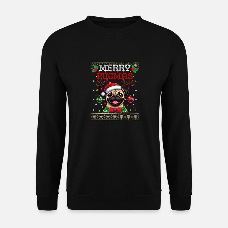 Merry Pugmas Lustiges Weihnachtsoutfit mit Mops - Unisex Pullover - Schwarz