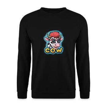 Coole Cartoon-Kuh mit Sonnenbrille Spaß - Unisex Pullover - Schwarz - Vorne - Alina (178cm) & Michal (187cm)