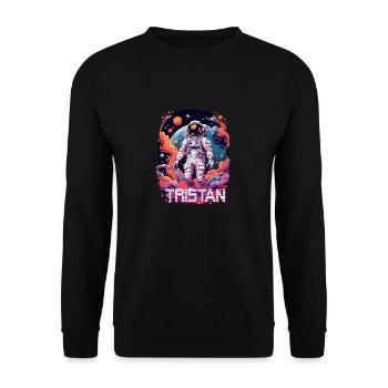 TRISTAN - Schöner Jungen Name mit coolem Astronaut - Unisex Pullover - Schwarz - Vorne - Alina (178cm) & Michal (187cm)