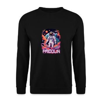 FRIDOLIN - Schöner Jungen Name mit Astronaut - Unisex Pullover - Schwarz - Vorne - Alina (178cm) & Michal (187cm)