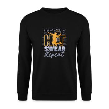 Badmintonspieler Aufschlag schlug Badminton lustig - Unisex Pullover - Schwarz - Vorne - Alina (178cm) & Michal (187cm)