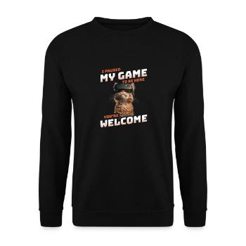 I just paused my game to be here - Cool Cat VR - Unisex Sweatshirt - black - Front - Alina (178cm) & Michal (187cm)