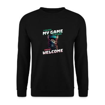 I just paused my game to be here - Cat with VR - Unisex Sweatshirt - black - Front - Alina (178cm) & Michal (187cm)