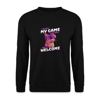 I just paused my game to be here - Cat and VR - Unisex Sweatshirt - black - Front - Alina (178cm) & Michal (187cm)