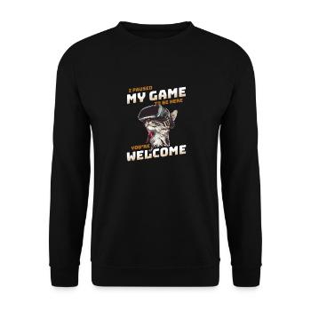 I just paused my game to be here - Cat with VR - Unisex Sweatshirt - black - Front - Alina (178cm) & Michal (187cm)