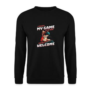 I just paused my game to be here - Cool Cat VR - Unisex Sweatshirt - black - Front - Alina (178cm) & Michal (187cm)