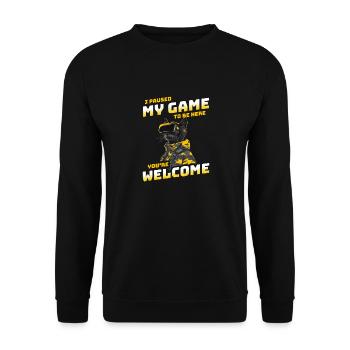 I just paused my game to be here - Cat with VR - Unisex Sweatshirt - black - Front - Alina (178cm) & Michal (187cm)