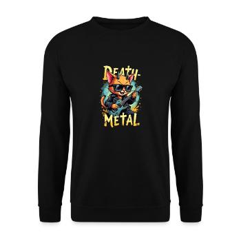 Katze Musiker mit E-Gitarre - Unisex Pullover - Schwarz - Vorne - Alina (178cm) & Michal (187cm)