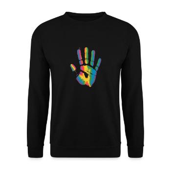 Bunte Hand Handabdruck für alle die Handabrücke - Unisex Pullover - Schwarz - Vorne - Alina (178cm) & Michal (187cm)