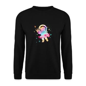 FÉLIX - Schöner Jungen Name mit süßem Astronaut - Unisex Pullover - Schwarz - Vorne - Alina (178cm) & Michal (187cm)