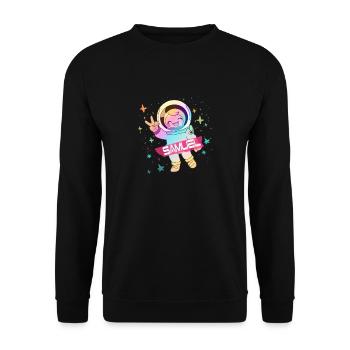 SAMUEL - Beautiful boy name with cute astronaut - Unisex Sweatshirt - black - Front - Alina (178cm) & Michal (187cm)
