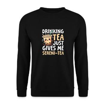 Drinking tea just gives me sereni-tea Bubble Tea - Unisex Pullover - Schwarz - Vorne - Alina (178cm) & Michal (187cm)