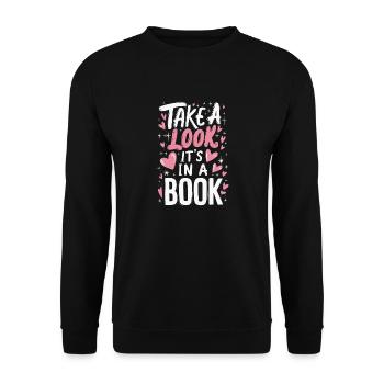 Bücher Buch lesen Bücherei Bibliothek Bücherwurm - Unisex Pullover - Schwarz - Vorne - Alina (178cm) & Michal (187cm)